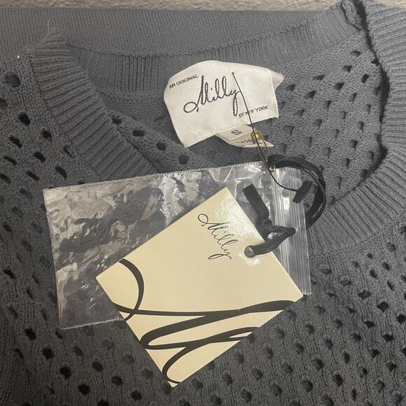 Milly New York CINDE Gray Knit Short Sleeve Mesh Bodice Sheath Dress Size S - Picture 10 of 11